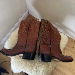 ACME Leather Western Cowboy Boots, Brown w/Pointed Toes. Size 7-1/2 D.